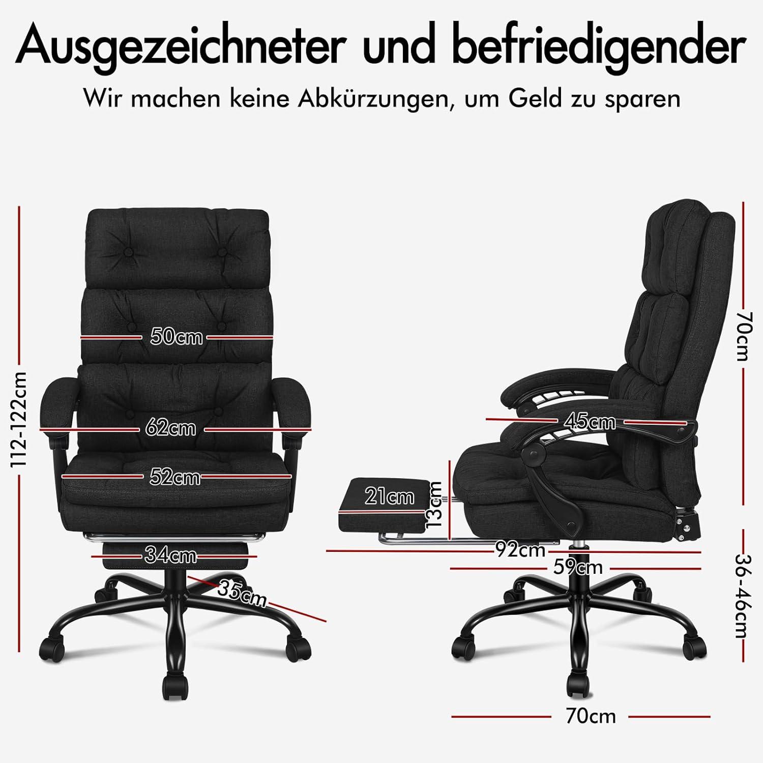 Ergonomischer Bürostuhl mit Fußstütze, Schwarz, 150° liegbar