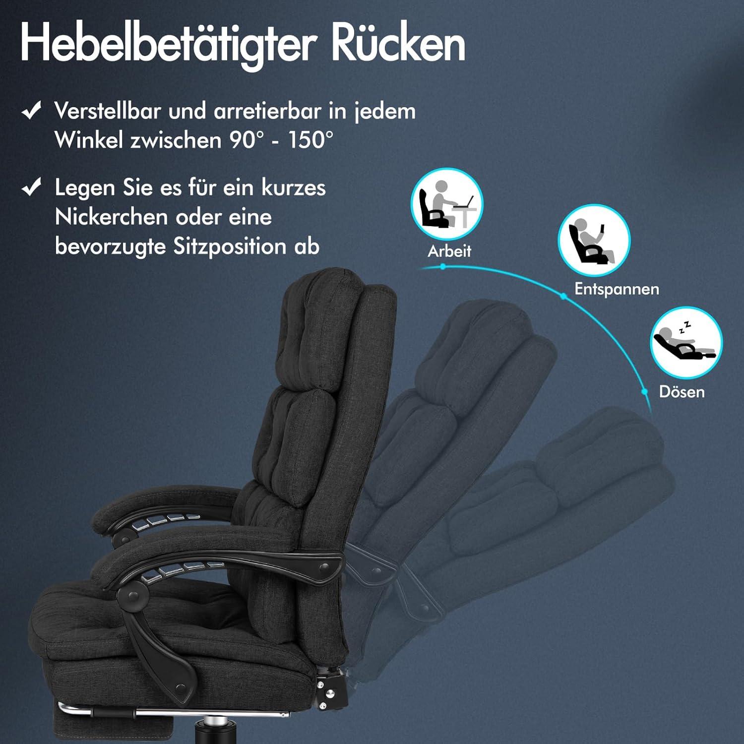 Ergonomischer Bürostuhl mit Fußstütze, Netzstuhl, Schwarz