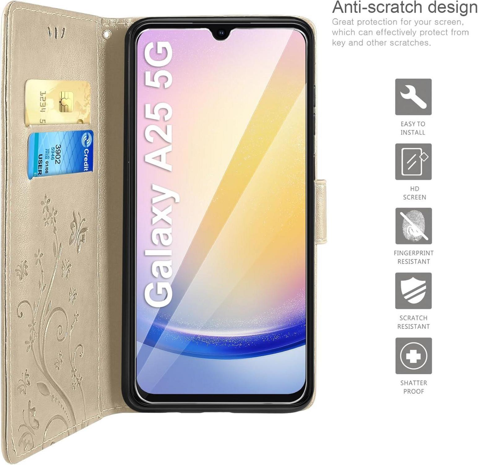 Lederhülle für Samsung Galaxy A25 5G mit Schutzfolie und Kartenfächern