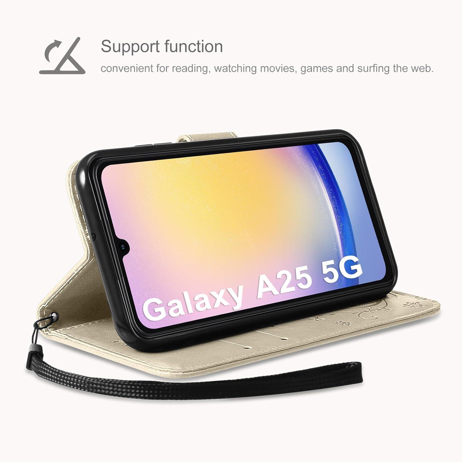 Samsung Galaxy A25 5G Lederhülle mit Schutzfolie und Kartenfächern
