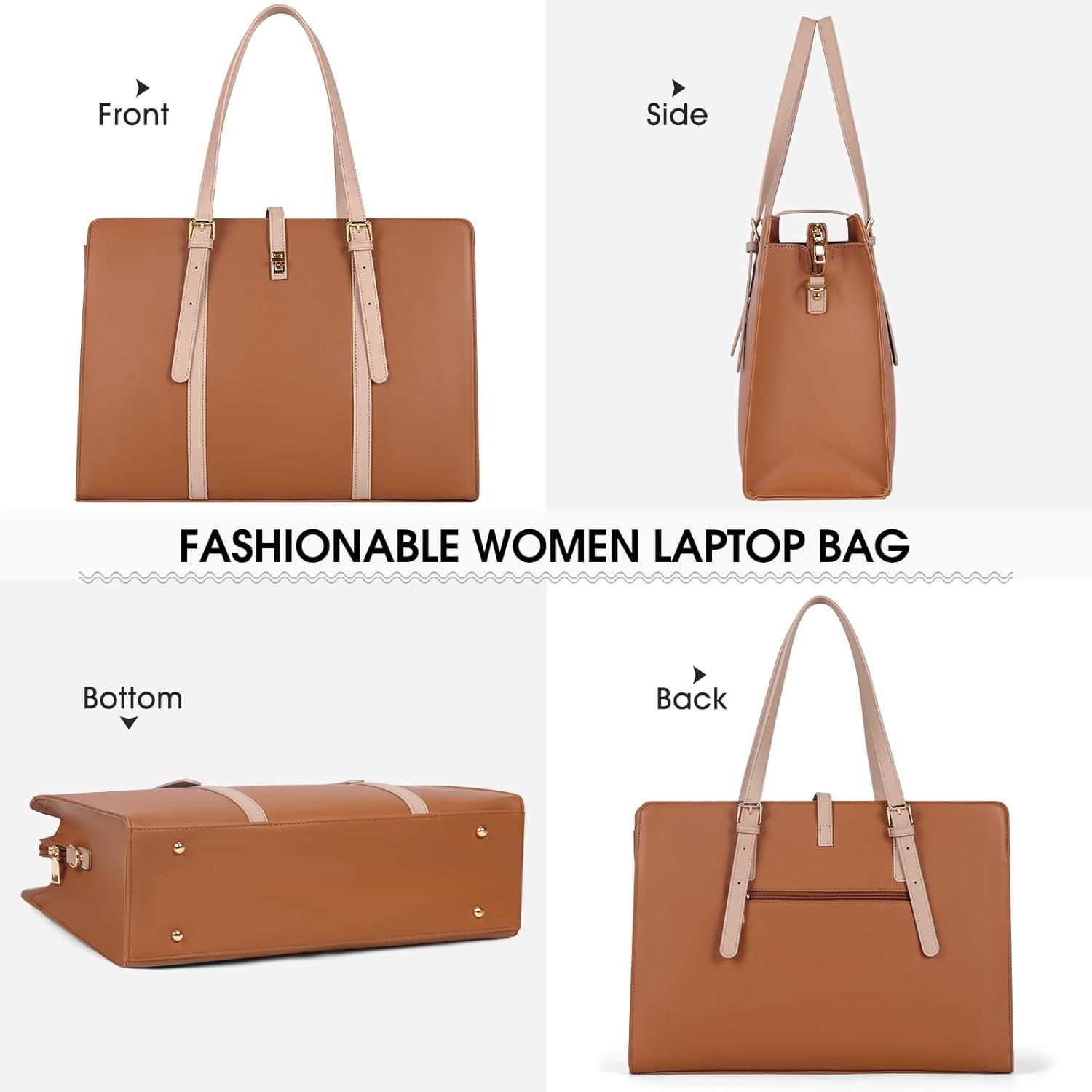IGOLUMON Damen Handtasche Shopper Wasserdicht 15.6 Zoll Laptop PU Leder Brown