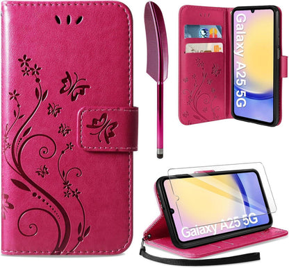 AROYI Lederhülle Samsung Galaxy A25 5G Schutzhülle Rosenrot