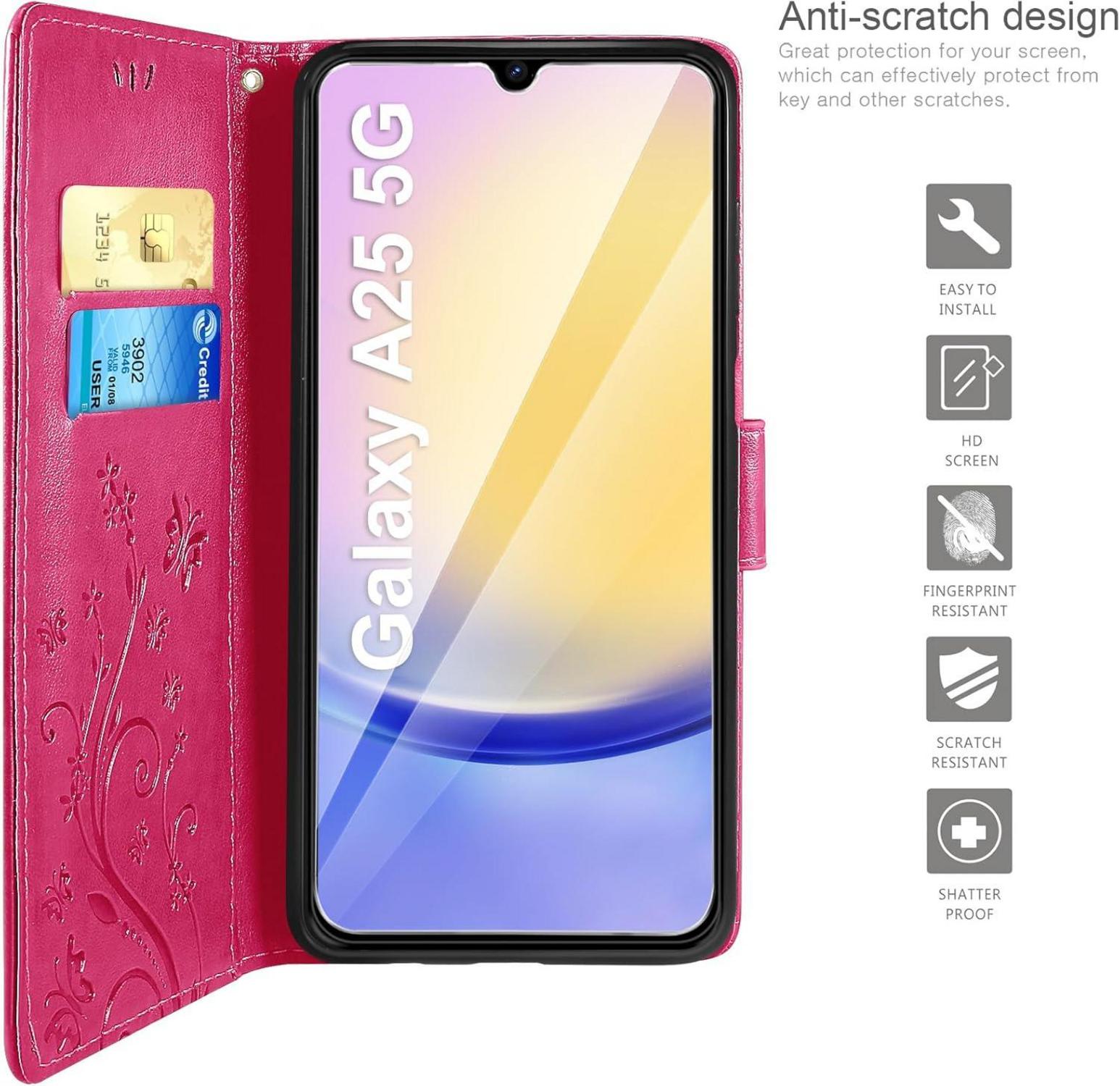 AROYI Lederhülle Samsung Galaxy A25 5G Schutzhülle Rosenrot