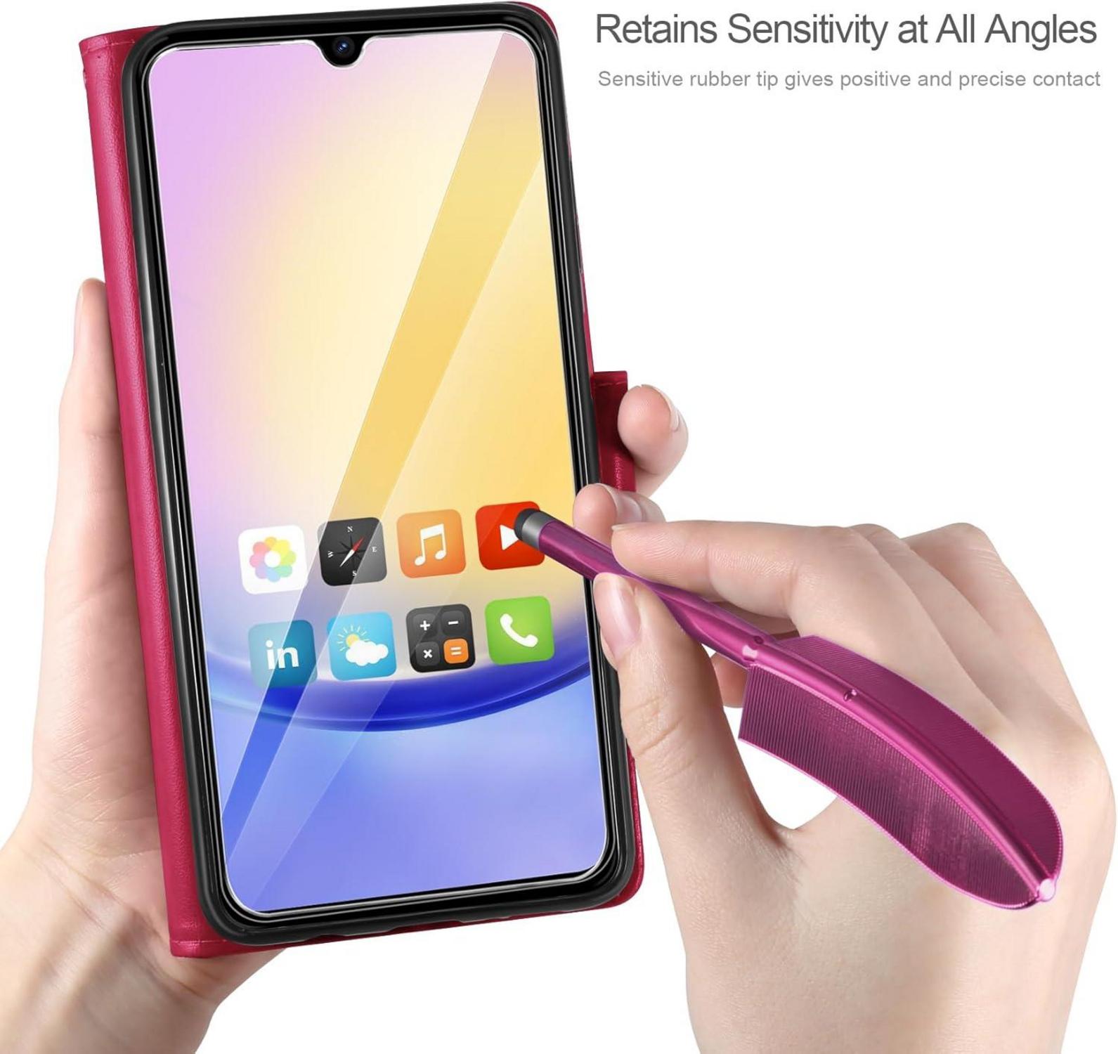 Samsung Galaxy A25 5G Leder Flip Wallet Hülle mit Schutzfolie, Rosenrot