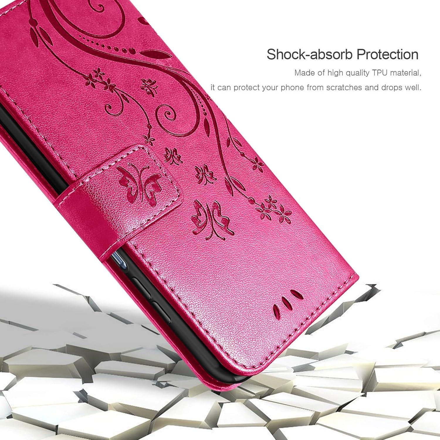 AROYI Samsung Galaxy A25 5G Leder Hülle Wallet Schutzhülle Schmetterling Blumen Rot