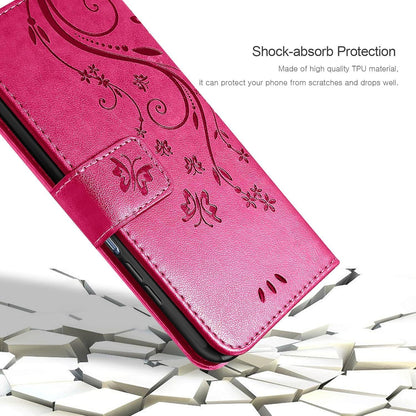 AROYI Samsung Galaxy A25 5G Leder Hülle Wallet Schutzhülle Schmetterling Blumen Rot