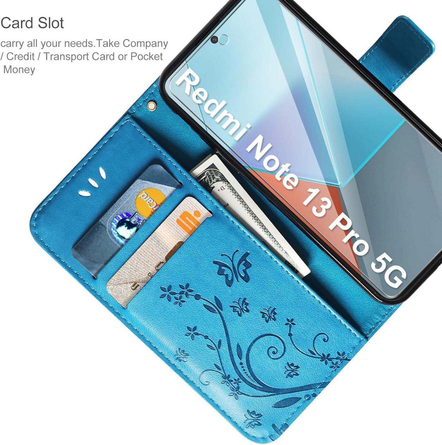 Kartensteckplätze PU Leder Hülle Xiaomi Redmi Note 13 Pro 5G Blau