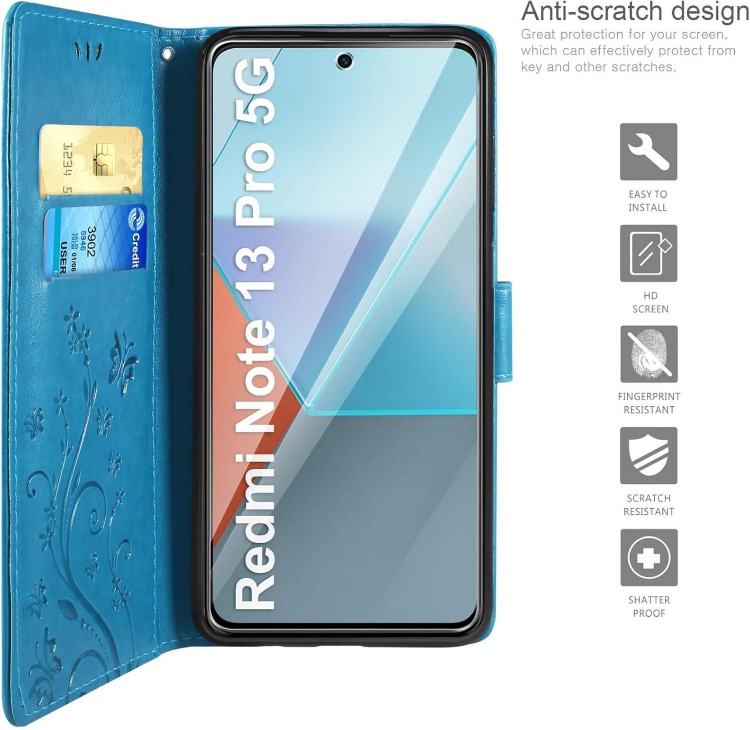 AROYI Xiaomi Redmi Note 13 Pro 5G Leder Flip Wallet Hülle Blau