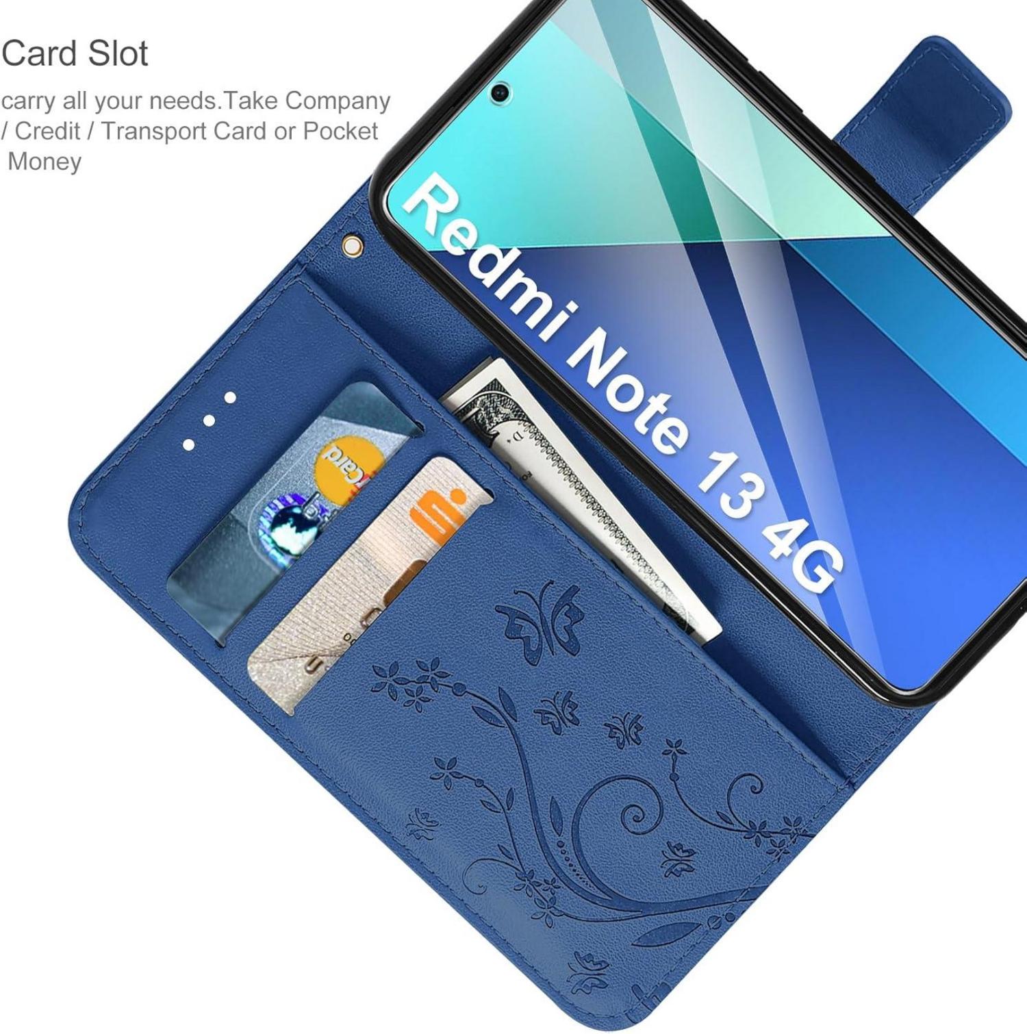 Lederhülle Xiaomi Redmi Note 13 4G Wallet Hülle Dunkel Blau