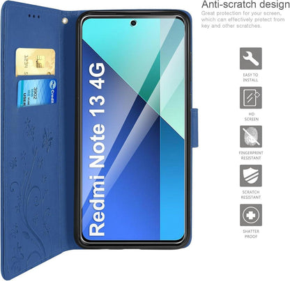 AROYI Xiaomi Redmi Note 13 4G Lederhülle Wallet Schutzhülle Dunkel Blau