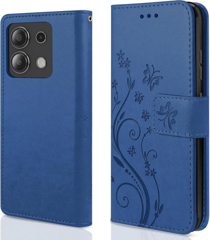 Lederhülle Wallet Kompatibel mit Xiaomi Redmi Note 13 4G Dunkel Blau