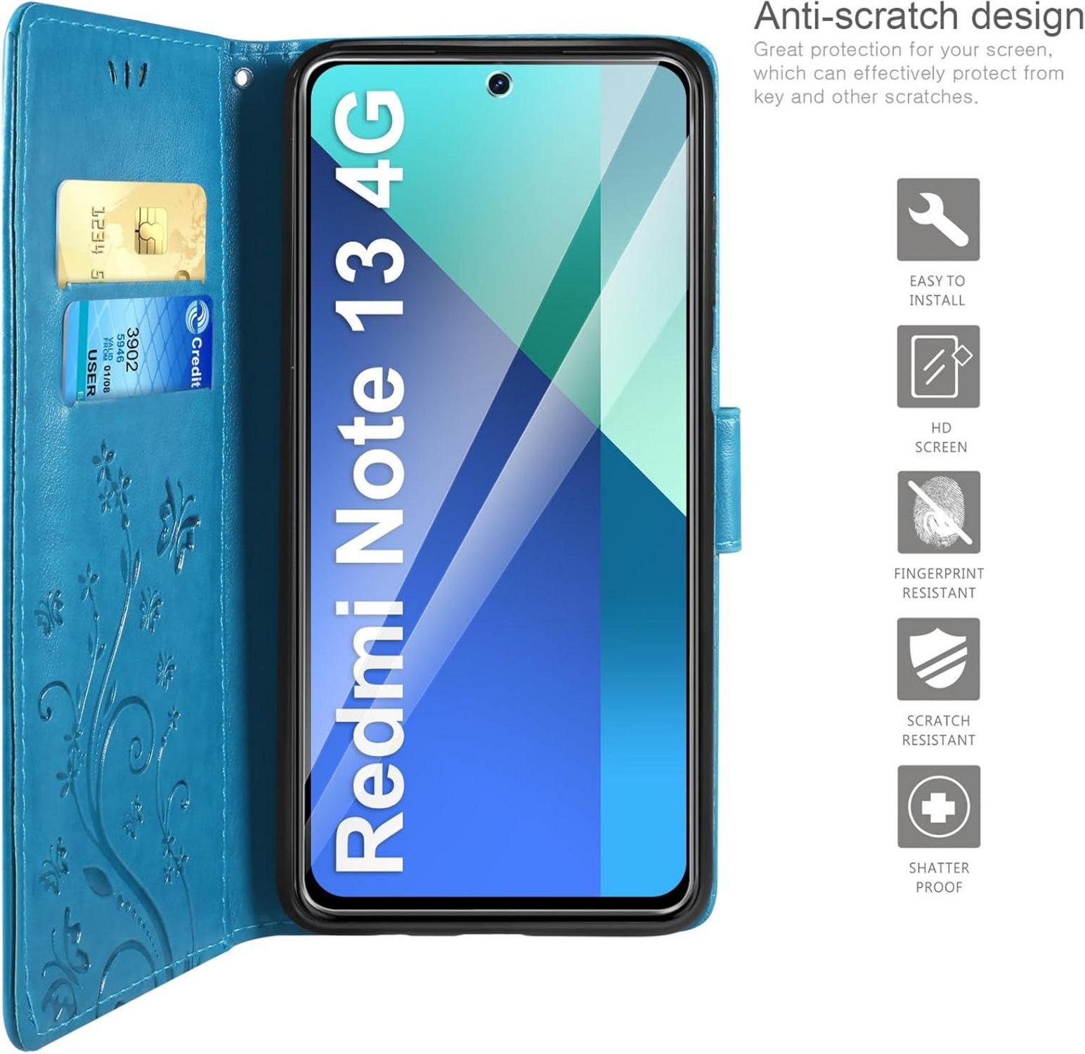 Xiaomi Redmi Note 13 4G Lederhülle Wallet Case Blau Schutzhülle und Schutzfolie