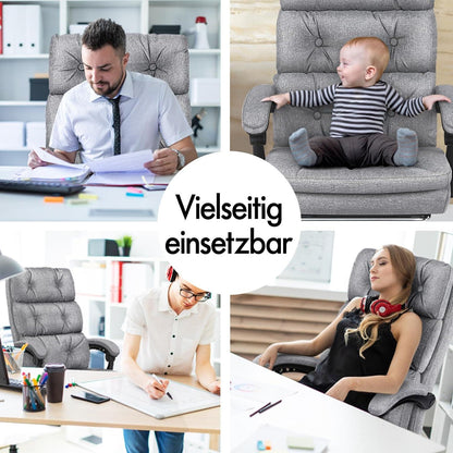 Ergonomischer Bürostuhl mit Fußstütze und hoher Rückenlehne in Grau