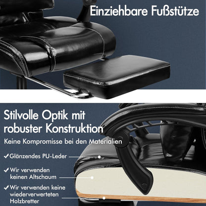 Ergonomischer Bürostuhl mit Fußstütze und hoher Rückenlehne PU-Leder Schwarz