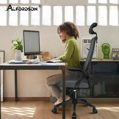 ALFORDSON Bürostuhl Ergonomisch Lordosenstütze Kopfstütze Dunkelgrau