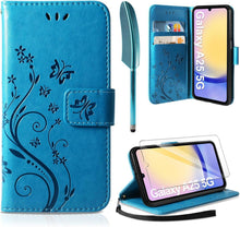 Samsung Galaxy A25 5G Leder Flip Wallet Hülle mit Schutzfolie Blau