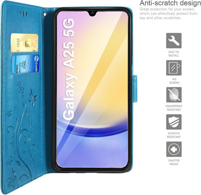 Samsung Galaxy A25 5G Leder Flip Wallet Hülle mit Schutzfolie Blau