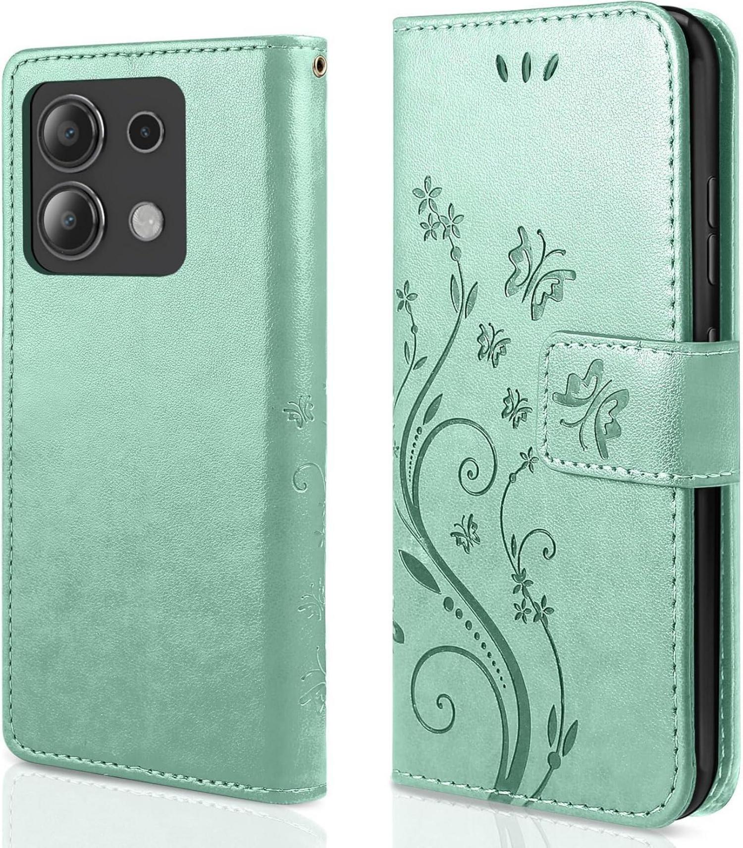 AROYI Xiaomi Redmi Note 13 4G Minzgrün Leder Wallet Hülle & Schutzfolie