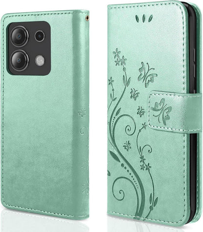 AROYI Xiaomi Redmi Note 13 4G Minzgrün Leder Wallet Hülle & Schutzfolie