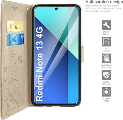 AROYI Wallet Hülle kompatibel mit Xiaomi Redmi Note 13 4G Gold