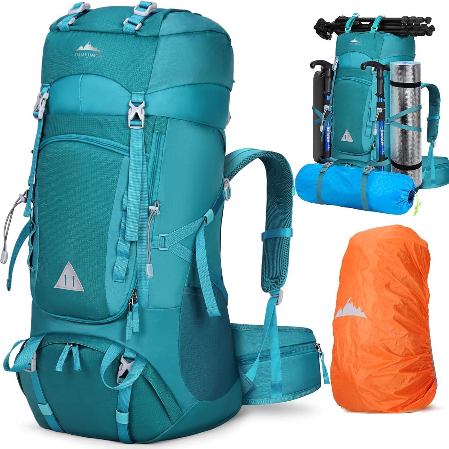 Wanderrucksack 60L Großer Outdoor Camping Rucksack mit Regenhülle