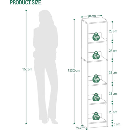 5-stöckiges Bücherregal weiß – Platzsparendes Holzregal