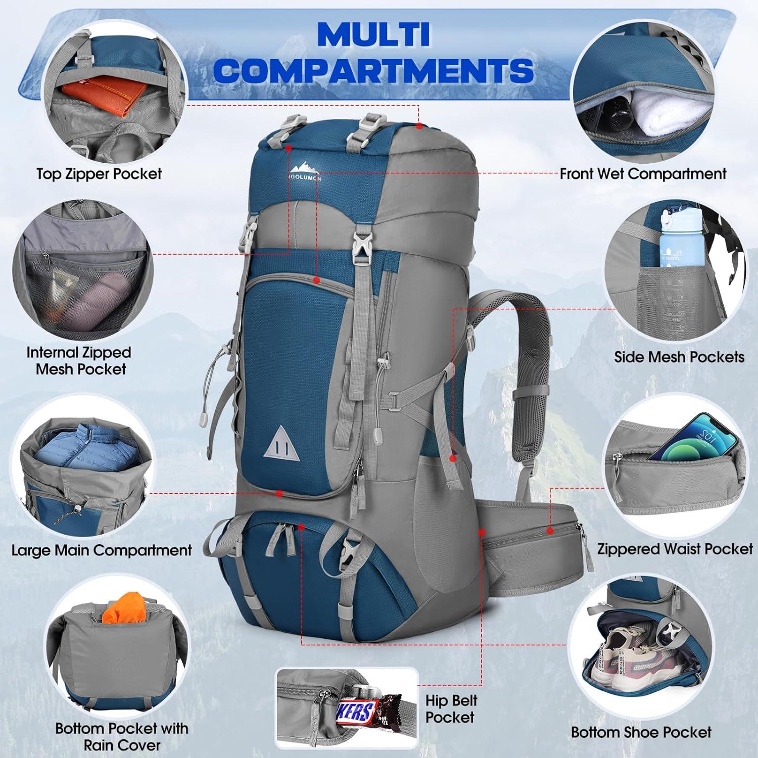 Wanderrucksack 60L Großer Rucksack mit Regenhülle für Outdoor Trekking
