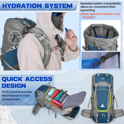 Trekkingrucksack 60L Wanderrucksack Herren Damen Reisetasche Outdoor