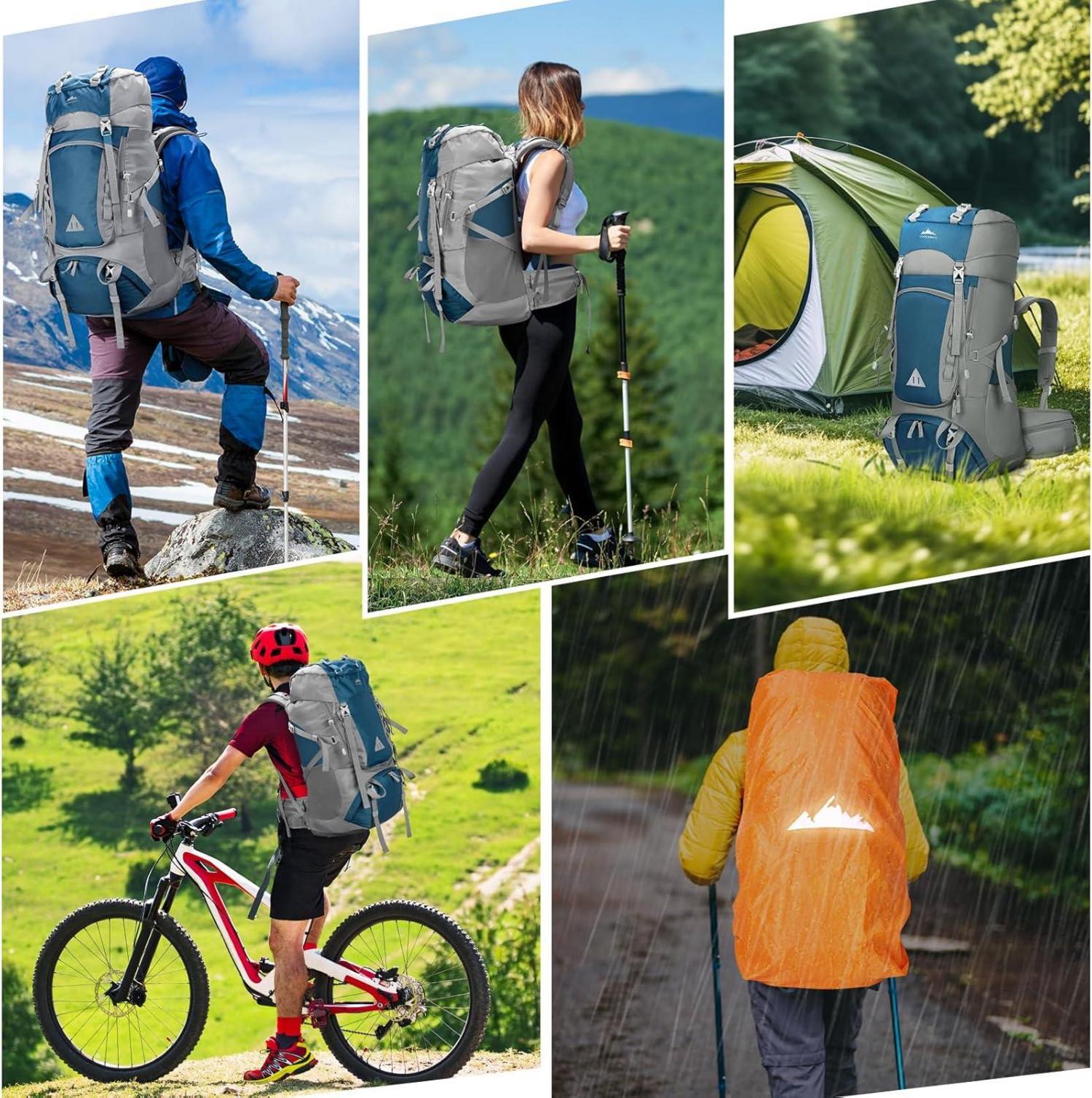 60L Trekkingrucksack Wanderrucksack Herren Damen Outdoor Blau mit Regenschutz