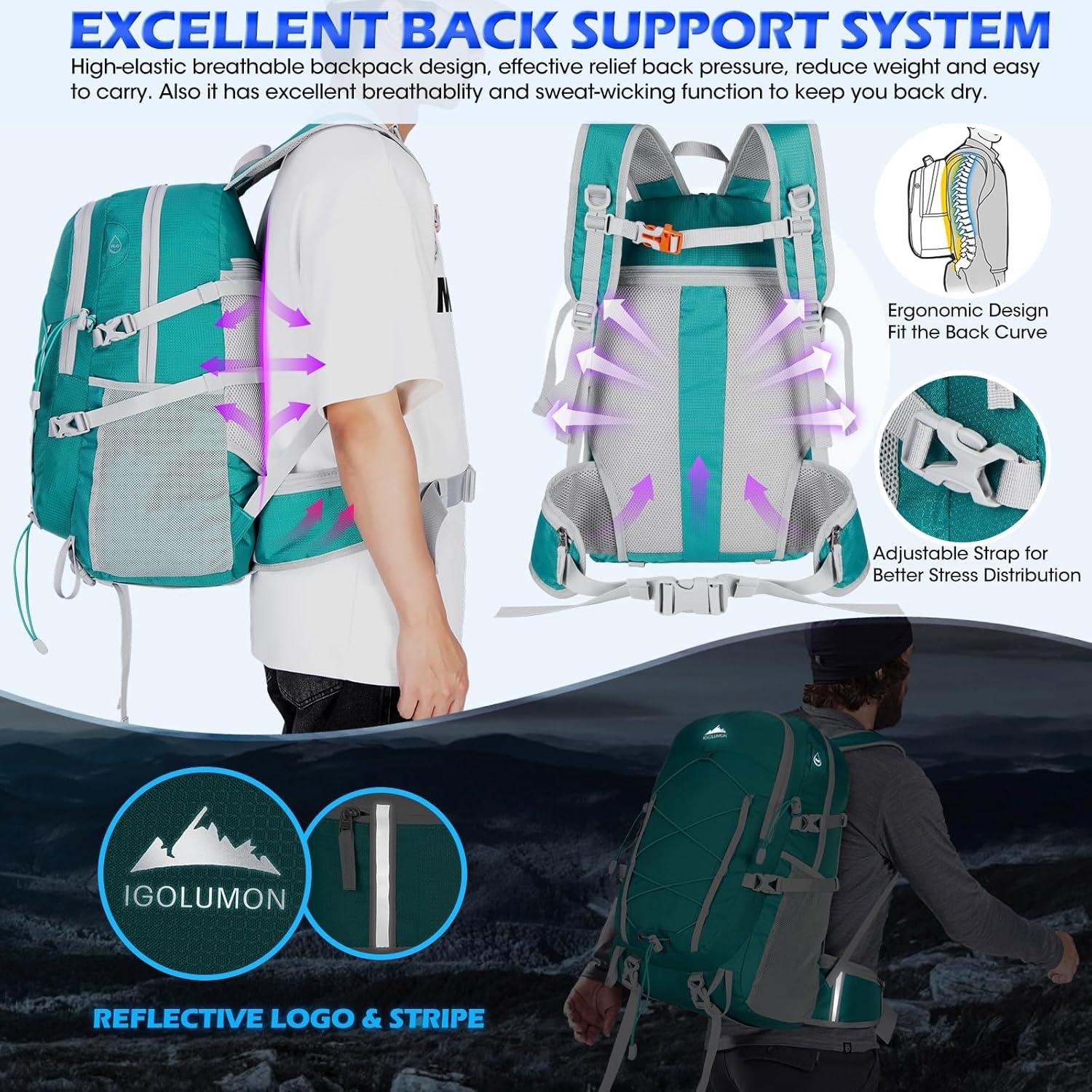 Wanderrucksack 40L Wasserdicht Leicht Faltbar Trekking Radfahren