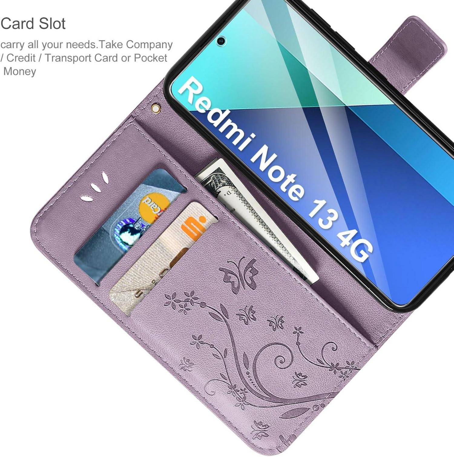 Flip Wallet Hülle Kompatibel mit Xiaomi Redmi Note 13 4G Lila