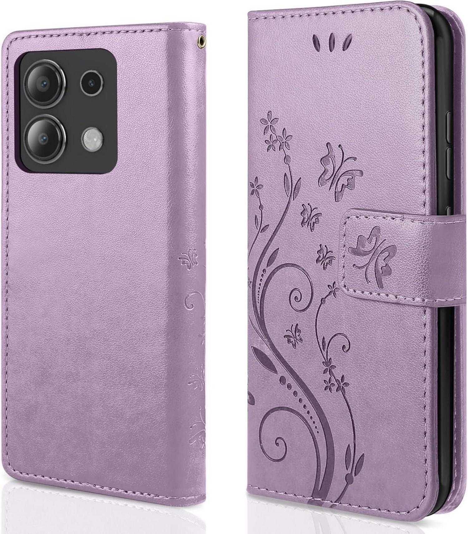 Xiaomi Redmi Note 13 4G Leder Wallet Hülle mit Schutzfolie in Lila