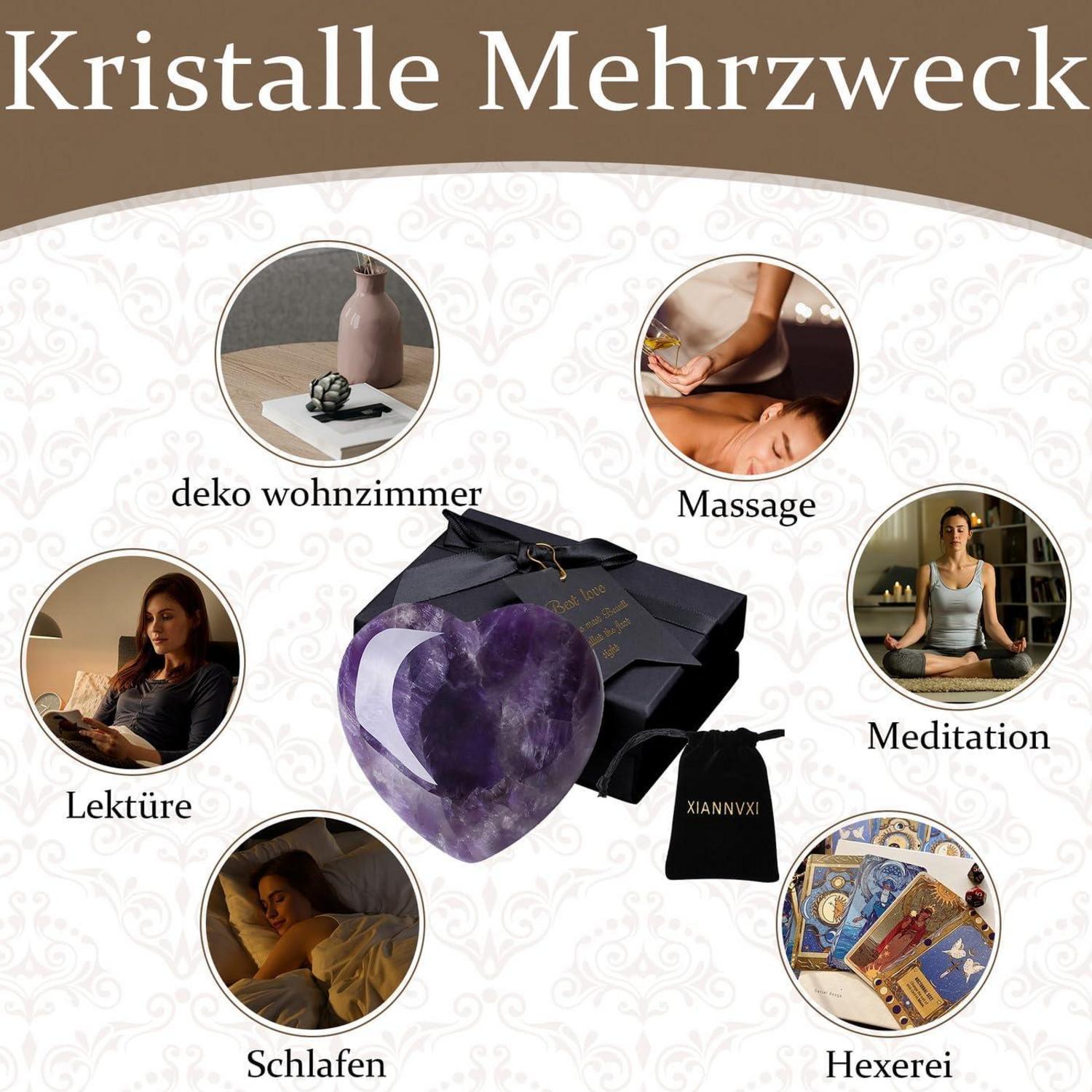 Amethyst Herz Kristall Stein 60mm lila Edelsteine Amethysten Handschmeichler