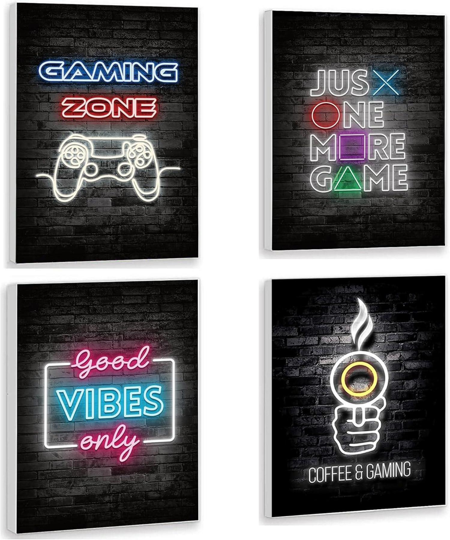 4er Set Gaming Poster mit Rahmen für Playstation Zimmer, 20x30 cm