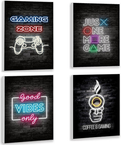 4er Set Gaming Poster mit Rahmen für Playstation Zimmer, 20x30 cm