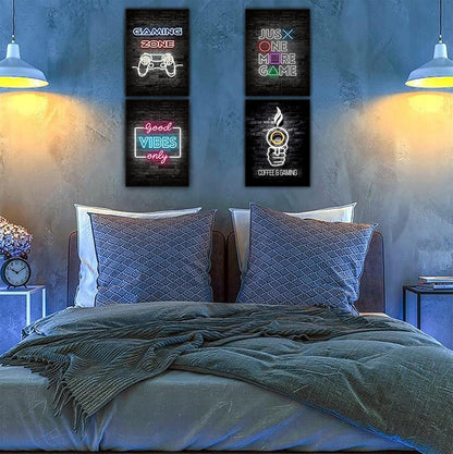 4er Set Gaming Poster mit Rahmen für Playstation Zimmer, 20x30 cm