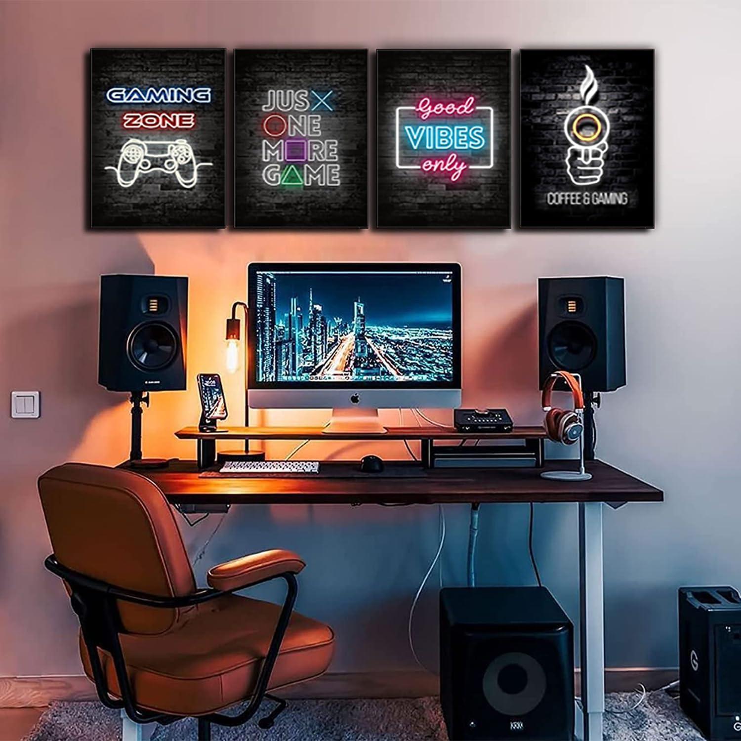 4er Set Gaming Poster mit Rahmen 20x30 cm für Playstation Zimmer - Wandbilder Wohnzimmer Schlafzimmer Deko