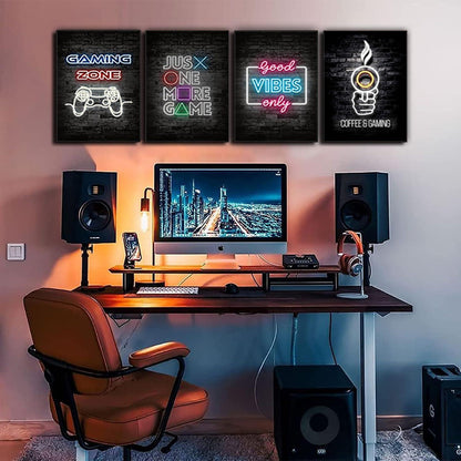 4er Set Gaming Poster mit Rahmen 20x30 cm für Playstation Zimmer - Wandbilder Wohnzimmer Schlafzimmer Deko