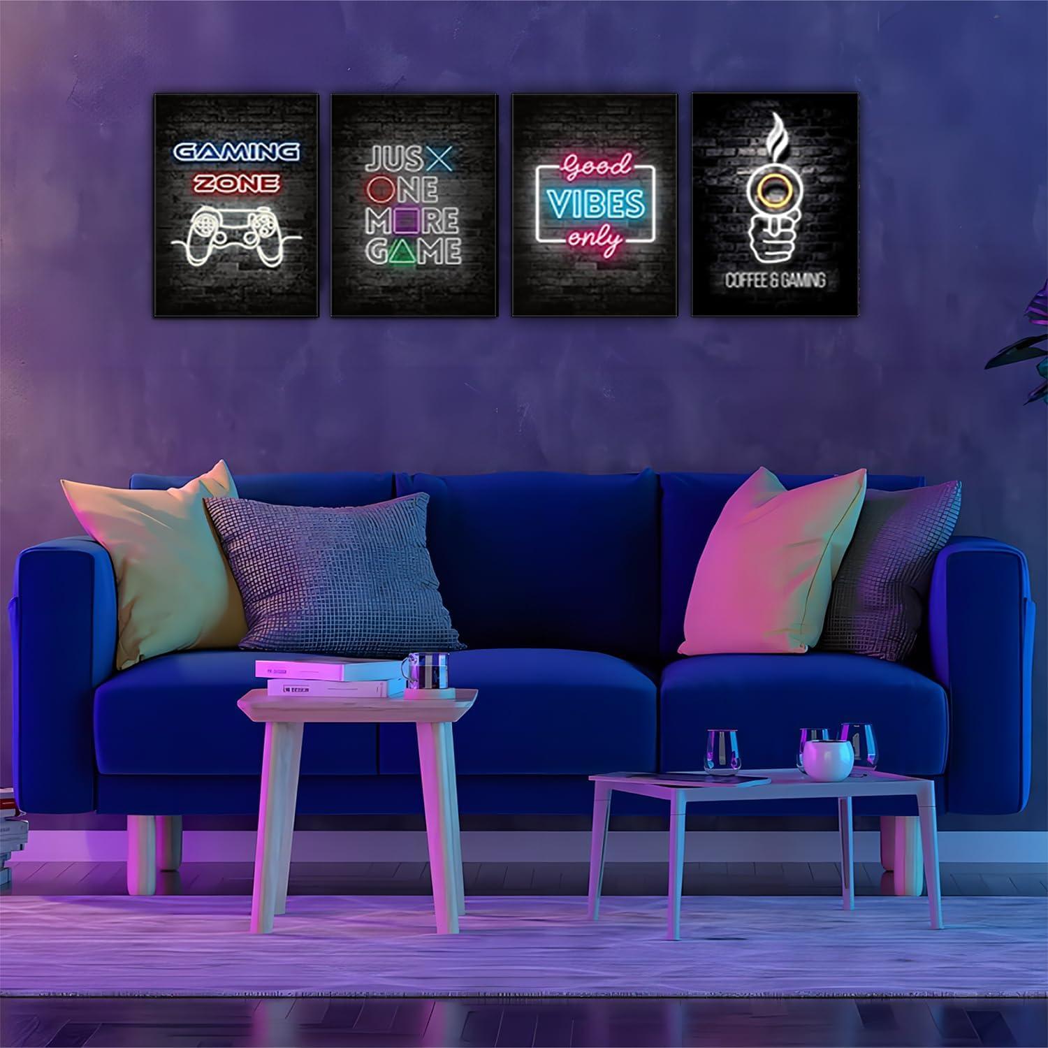 Gaming Poster Set mit Rahmen Wandbilder Wohnzimmer Deko 20x30 cm