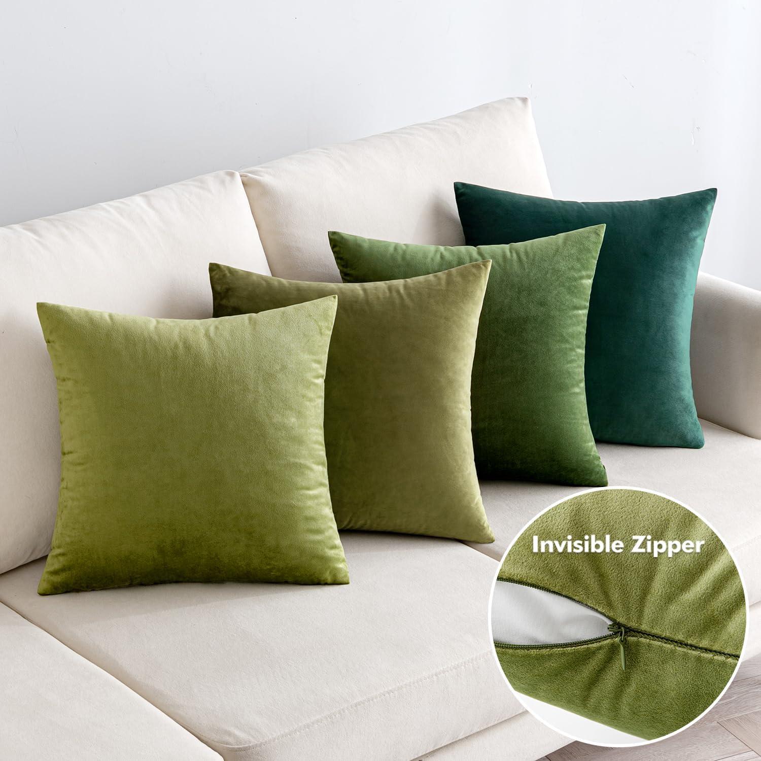 EMEMA Samt Kissenbezug 4er Set 50x50cm Salbeigrün Serie