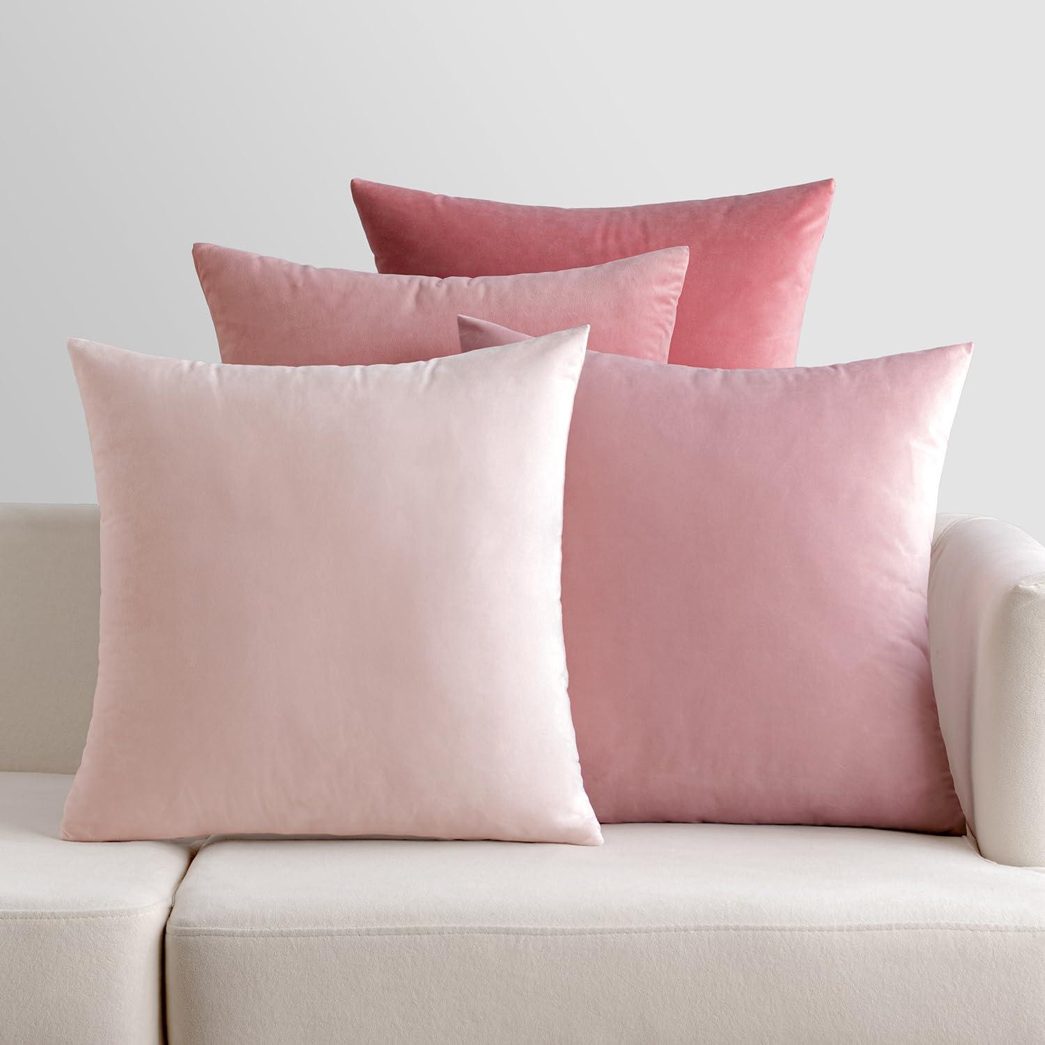 4er Set Samt Kissenbezug 50x50 cm Rosa Deko Bezug&Sofakissenbezug