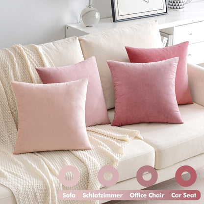 EMEMA Samt Kissenbezug Set 50x50 cm Dekorative Dekokissen Rosa Serie