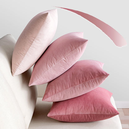 4er Set Samt Kissenbezüge 50x50cm Dekorative Dekokissen Rosa Serie