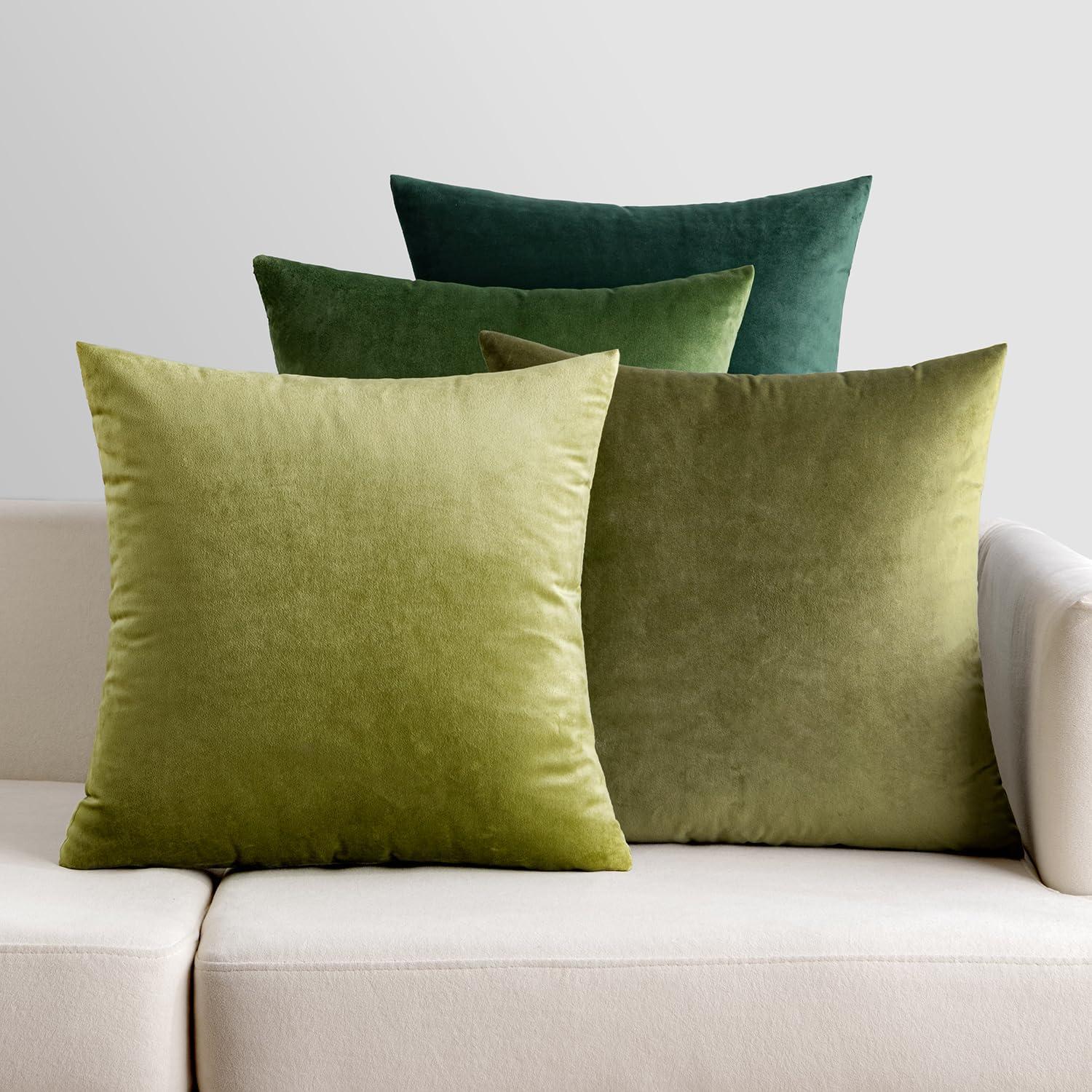 4er Set Samt Kissenbezug 40x40 cm Salbeigrün Serie