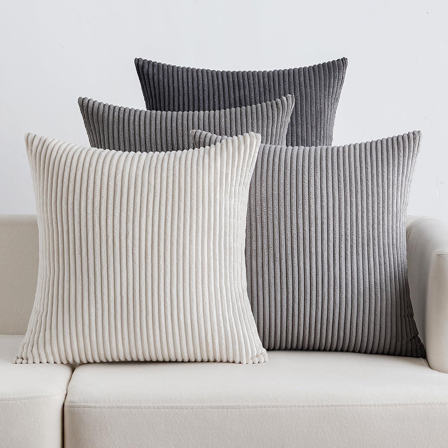 Kordsamt Kissenbezug Set Dekorative Sofakissen 40x40cm Dunkelgrau