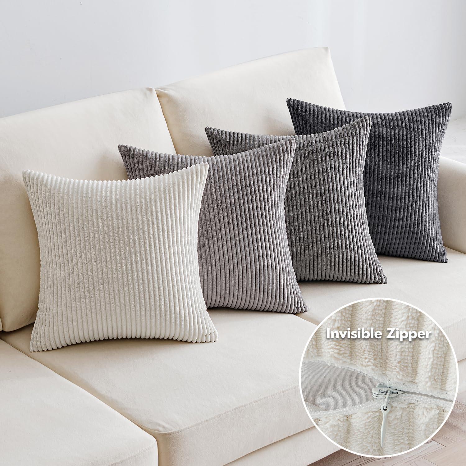 EMEMA Kordsamt Kissenbezug 4er Set 40x40 cm Dunkelgrau Serie