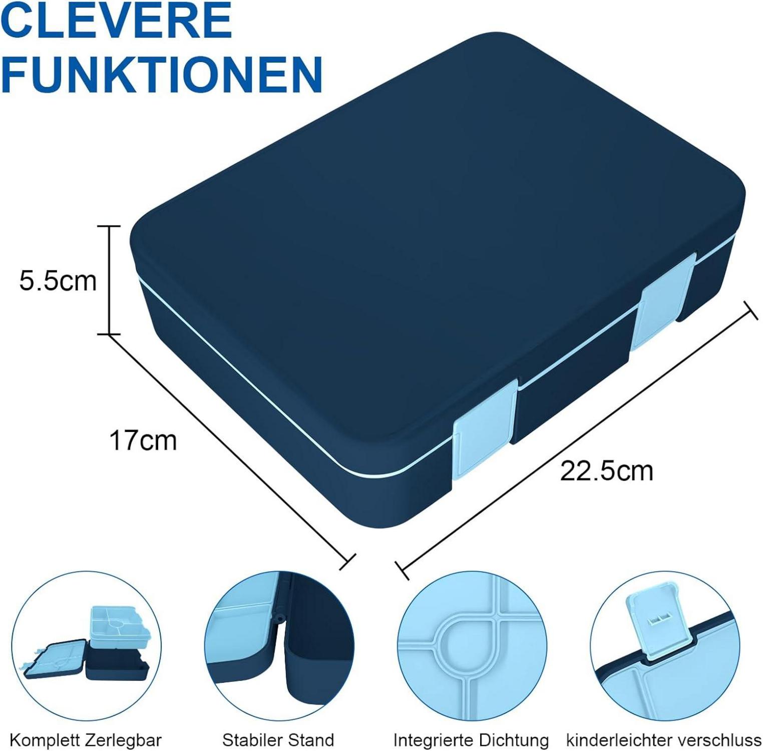 Bento Box Kinder Lunchbox Auslaufsicher mit Fächern Blau