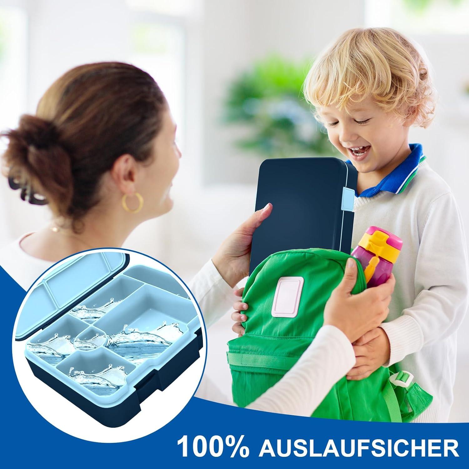 IJIAMY Brotdose Kinder mit 6 Fächern Bento Box Lunchbox Mädchen Jungen Snackbox Blau