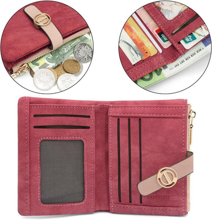 REETEE Damen Geldbörse Klein PU Leder 6 Fächer Münzfach Zipper Brieftasche
