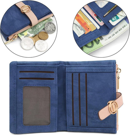 Damen Geldbörse klein PU Leder Portemonnaie Zipper Münzfach
